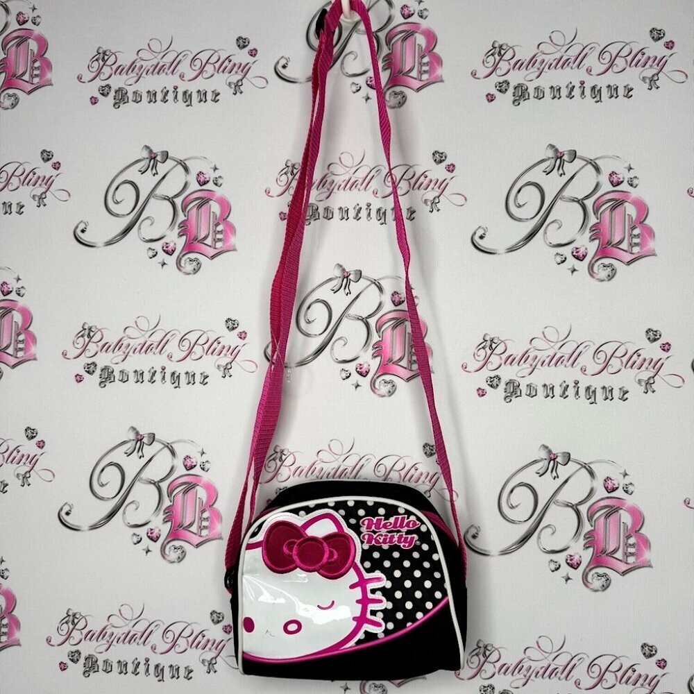 Hello Kitty bag purse shiny bow ribbon 🎀 polka dot Pink and Black Crossbody Bag